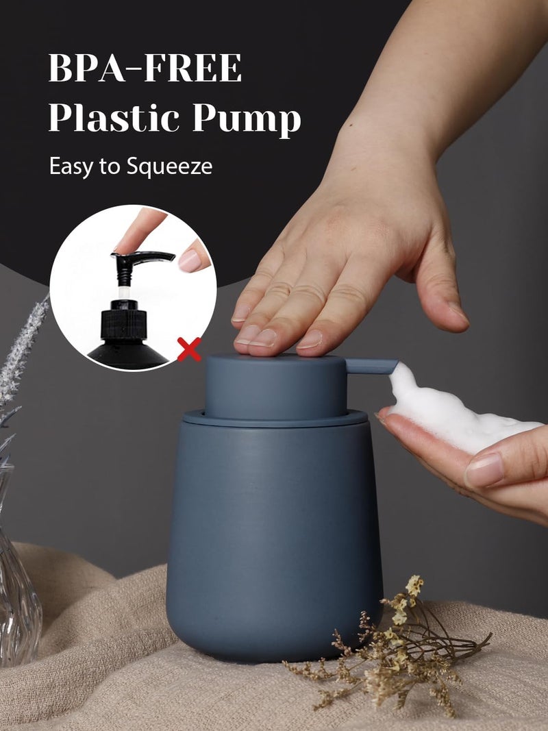 INGOFIN Ceramic Foaming Soap Dispenser - 12 oz Foam Hand Soap Dispenser Bathroom, Ceramic Dish Soap Modern Dispenser with Pump for Kitchen, Matte Blue - Image 5